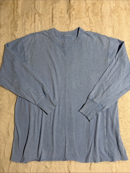 aerie Tops - Aerie Light Blue Oversized Seriously lived in Long-Sleeve Crewneck Shirt Sz S